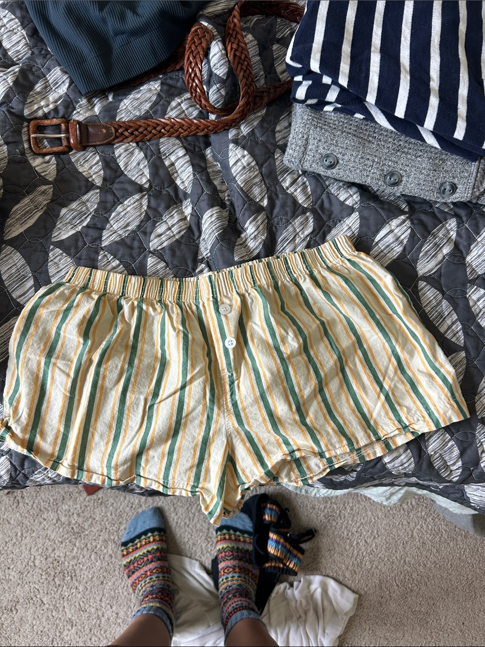 T.J.Maxx Striped Women's Shorts in Yellow, Cream & Green